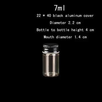 didmeninė 200pcs/daug 7ml(22* 40* kaip 14mm) Black dažytos aliuminio, padengti stiklo, skaidrus sandarinimo mažas buteliai, stikliniai buteliukai
