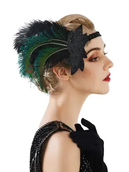 1920 Flapper Plunksnų Lankelis 20s Blizgučiais Dainininkė Vinjetė Gatsby Plaukų Aksesuarai Moterims