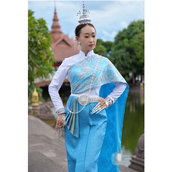Tailandas Kostiumas Moterims Topai Sijonas Skara Rinkiniai Pietryčių Azijos Stiliaus Vestuvinė Suknelė Šalies Aprangą Festivalis Tailando Tradicinių Drabužių