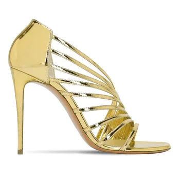 Vasaros naują stilių didelio dydžio aukso lakinės odos stiletto kulno visų rungtynių vienas žingsnis sandalai pokylių suknelė mados slim moterų batų