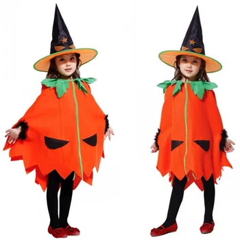 Vaikų Mergaičių Moliūgų Kostiumas Ragana Apsiaustu, su Skrybėlę Halloween Carnival 