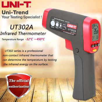 VIENETO UT302A nešiojamą infraraudonųjų spindulių termometras, ne-kreipkitės pramonės elektroninis termometras -32 ~ 450 laipsnių LCD dvigubas apšvietimas