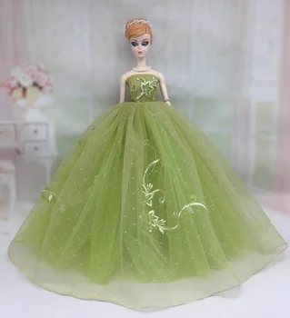 1/6 BJD Doll Drabužius Barbie Drabužių, Rankų darbo Žalios spalvos Gėlių Vestuvių Suknelė Princesė Komplektus Gown11.5