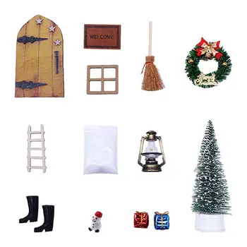 Dantų Fėja Durų Miniatiūriniai Elf Durų Miniatiūriniai Magiškas Fėjų, Medinės Durys 12Pcs Lėlių Kalėdų Dekoracijos Su Sniego