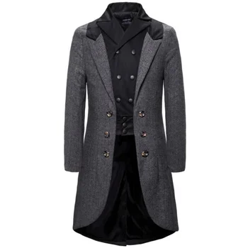 Vyrų vidutinio ilgio vilnoniai paltai Europos Amerikietiško stiliaus mados atsitiktinis netikrą dviejų dalių spalvų atitikimo švarkelis casaco masculino