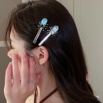 Kietas Opal Kristalų Voras Staigius Barettes Moterų Mados Metalo Plaukų Įrašą Duckbill Pusėje Plaukų Pin Galvos Apdangalai Barette Cheveux Femme