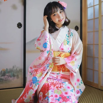 Moterų Cherry Blossom Spaudinių Kimono Yukata Japonijos Tradicinių Oficialią Dėvėti fotosesiją Drabužiai Dėvėti Cosplay