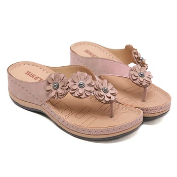 Vasaros moterų butas sandalai super patogios apvalios galvos atsitiktinis retro gėlių fifo šlepetės sandália zapatos chaussons