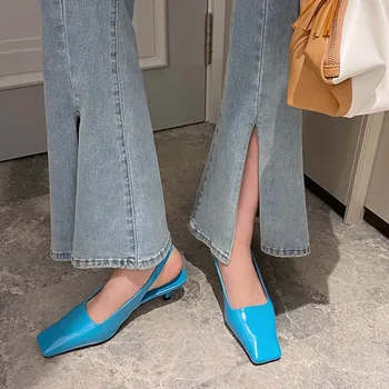 Naujas Dizainas Aikštėje Kojų Slip-On Moterų Office Mažo Kulno Batų Mulų Femme Elegantiškos Basutės Moteris Skaidres Size35-40