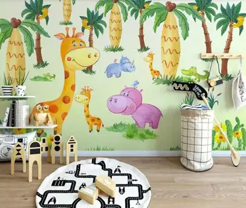 Pasirinktinius nuotraukų sienų tapetai, 3d Šiaurės Šiaurės šalių šiuolaikinio minimalistinio atogrąžų miškų mielas gyvūnų, vaikų kambario sienos fone