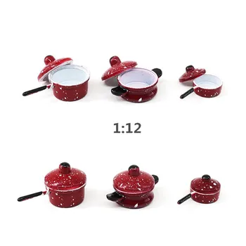 3Pcs/Set 1/12 Miniatiūriniai Lėlių Modeliavimas Raudona Vazonai, Namų apyvokos Mini Žaislas Dekoras