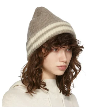Dryžuotas vilnos kepurė moteriška rudenį ir žiemą šiltas mezgimo kepurė vyrams ir moterims, su tos dalies rodo, veido mažas, šaltas bžūp
