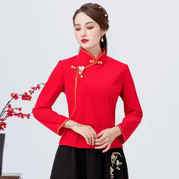 2022 kinijos pagerėjo cheongsam palaidinė etninės stiliaus marškinėliai moterims derliaus velvetas qipao viršūnes tango kostiumas derliaus kinijos palaidinė