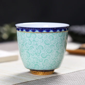 Mėlynos ir baltos spalvos porceliano arbatos puodelio didelis dydis glazūra spalva nudažyti aukso pilna gėlių taurės retro stiliaus arbatos puodelio Meistras vieno Puodelio