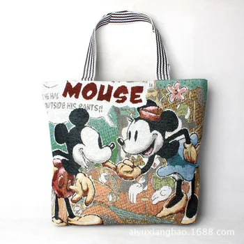 Disney Mickey Mouse Animacinių filmų Didelės Talpos Shopper Drobės Pečių maišą Nešti lady rankinė moterims apsipirkti Laisvalaikio krepšys