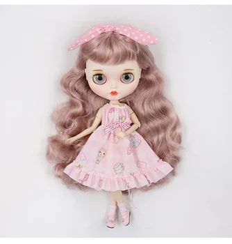 BJD Doll Drabužiai Tinka su Blythes 1/6 Dydis mielas animacinių filmų rožinė spausdinti suknelė lėlės priedai