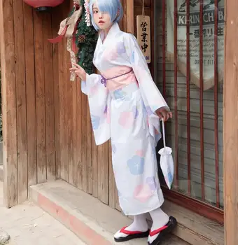 2021 naujų Re Nulio Kara Hajimeru Isekai Seikatsu Ram Rem Dvyniai Kimono Suknelę Mergaitės, Cosplay Kostiumai Helovinas