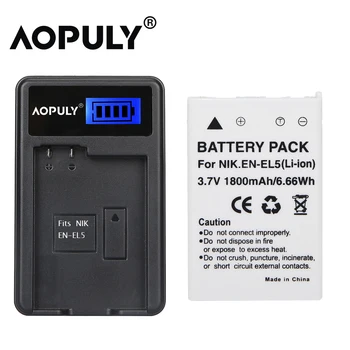 AOPULY 1Pc EN EL5 EN-EL5 ENEL5 Baterija + EN5 LCD, USB Kroviklis Skirtas Nikon Coolpix P5000 P500 P510 P520 7900 5200 5900 P80 P90 P100