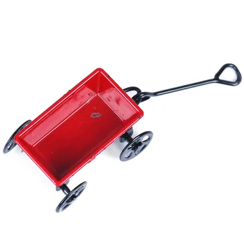 Metalo Raudonas Mažas Traukimo Krepšelyje 1:12 Mielas Mini Lėlių Žaislas Dovanos Ornamentu Miniatiūrinių Sodo Baldai Accessories
