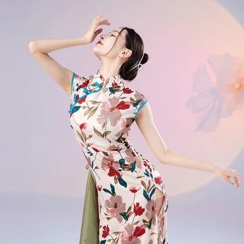 Kinijos Šokių Suknelė Moterims Gėlių Cheongsam Klasikinio Dancewear Festivalis Drabužių Etapo Rezultatus Kostiumas Šokėja Apranga JL4817