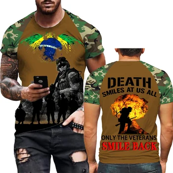 Brazilija vyriški Marškinėliai Brazilijos Kareivis Vėliavos 3d Atspausdintas Marškinėliai Vyrų trumpomis Rankovėmis Kamufliažas Derliaus Tee Veteranas Atsitiktinis Viršūnės