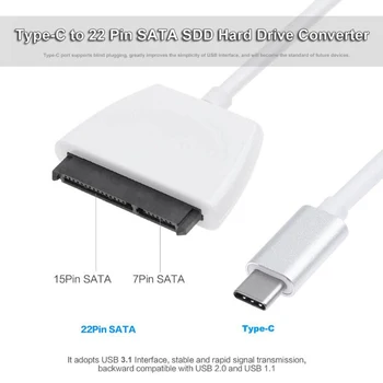 USB 3 1 Tipo C Sata Kabelis USB-C 22Pin HDD SSD Adapterio Laido Pakeitimas 2 5 Kietąjį Diską, Diskų Keitiklis