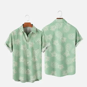Vyrų Mados Y2K T-Shirts Havajų Marškinėliai Ananasų 3D Spausdinimo Jaukus Atsitiktinis Vieną Mygtuką trumpomis Rankovėmis Beach Negabaritinių Drabužių 5