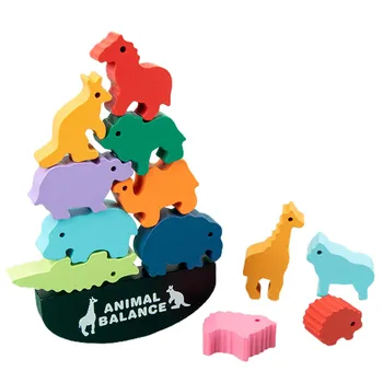 Vaikai Montessori Medinių Gyvūnų Balansas Blokai Stalo Žaidimai Žaislas Dinozauras Švietimo Krovimas Didelis Pastatas, Blokinis Medienos Žaislas Berniukams